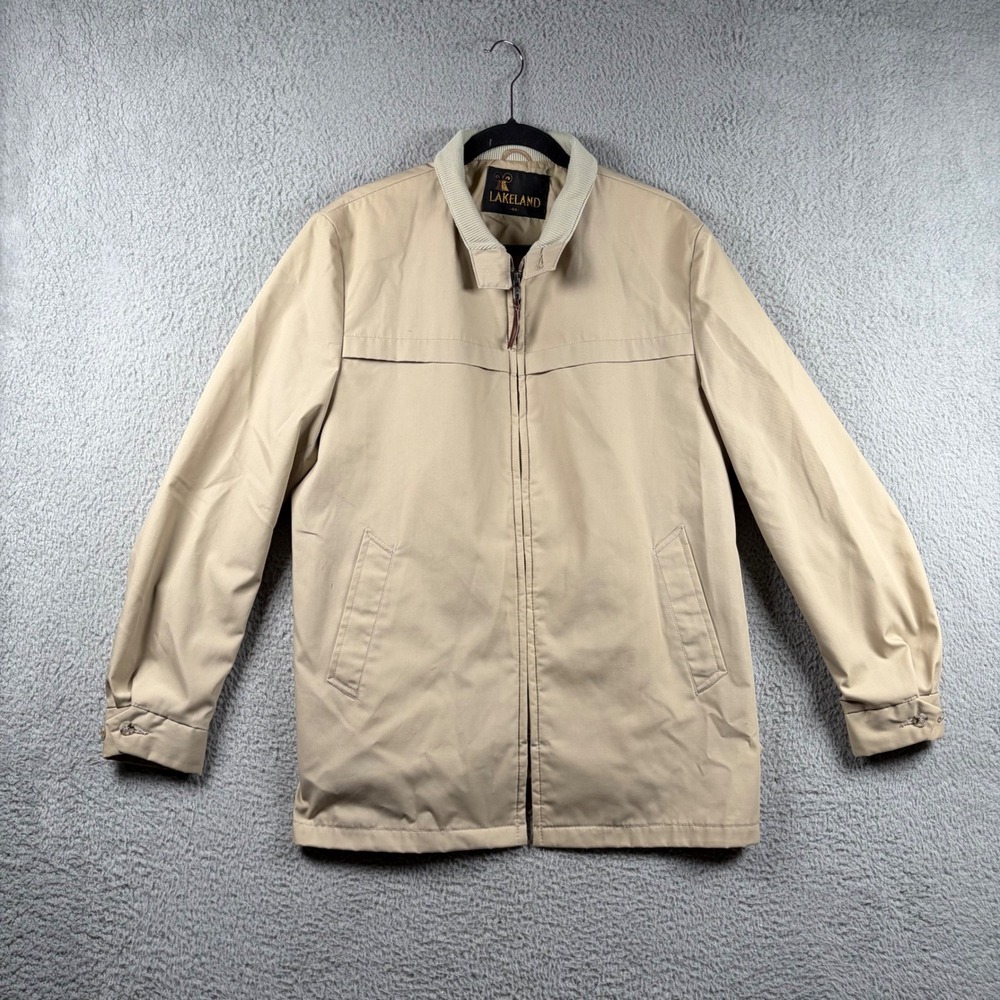 Vintage Lakeland Harrington Jacket Tan Beige Full Zip Corduroy Collar Mens 44